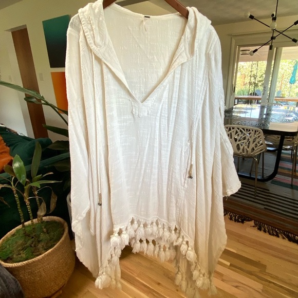 Free People Hooded Tassel Poncho